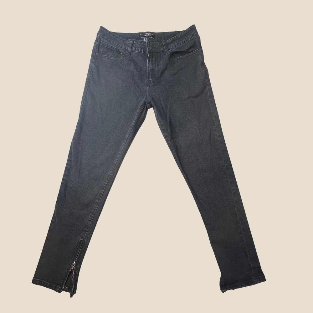 Forever 21 Jeans Mens 33x28 Slim Fit Ankle Zip Black Moto Stretch Denim Pants